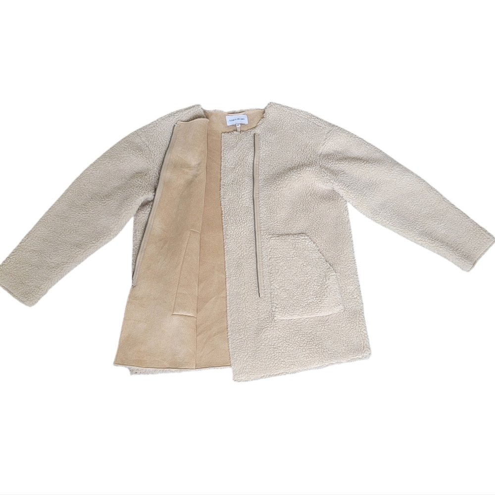 Elizabeth and James Faux Sherpa Coat Off-Set Zipper Cream Fleece Jacket … - Picture 8 of 17